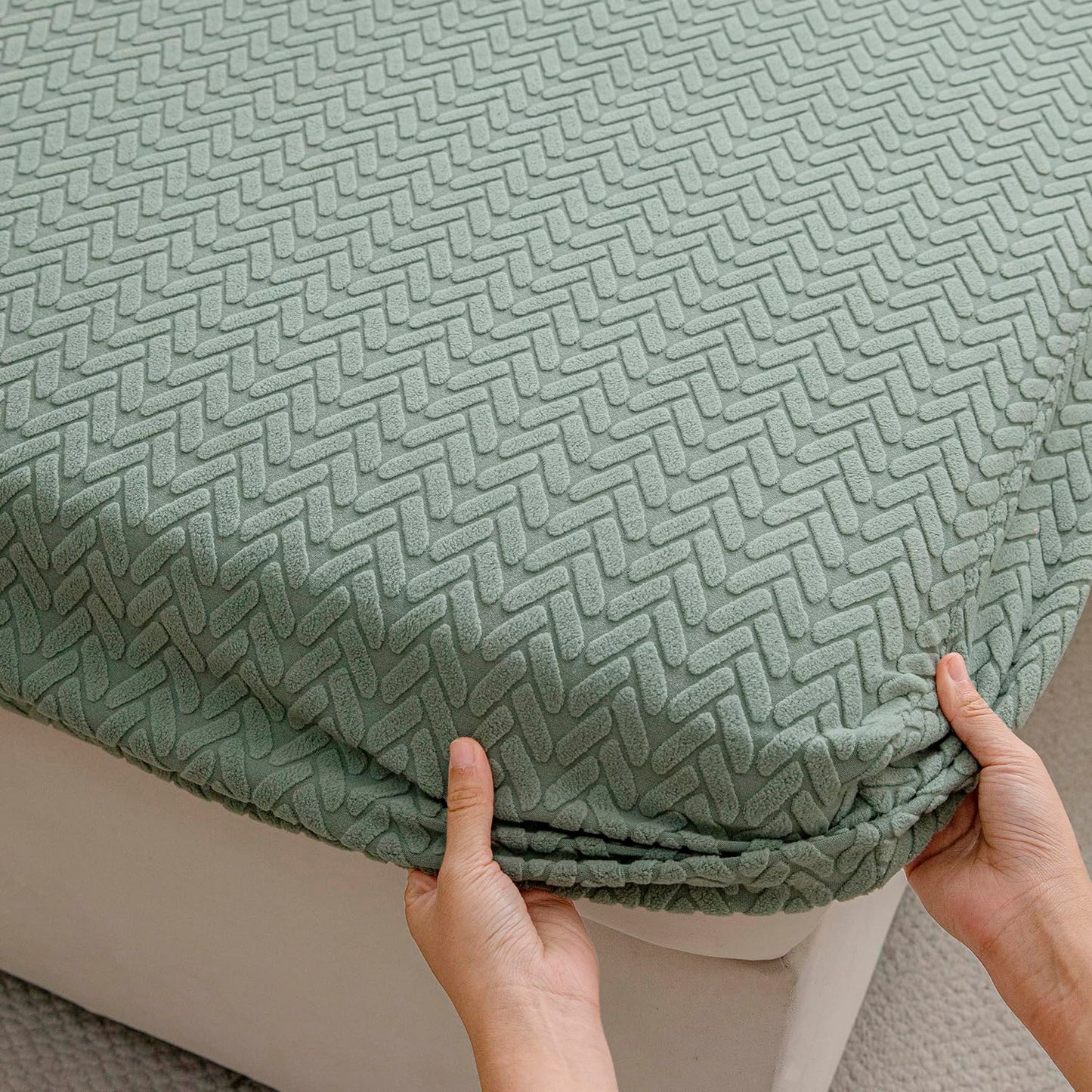 Stretchable Thick Jacquard Textured Seat Couch Cushion Cover for 1/2/3 Seaters, Green