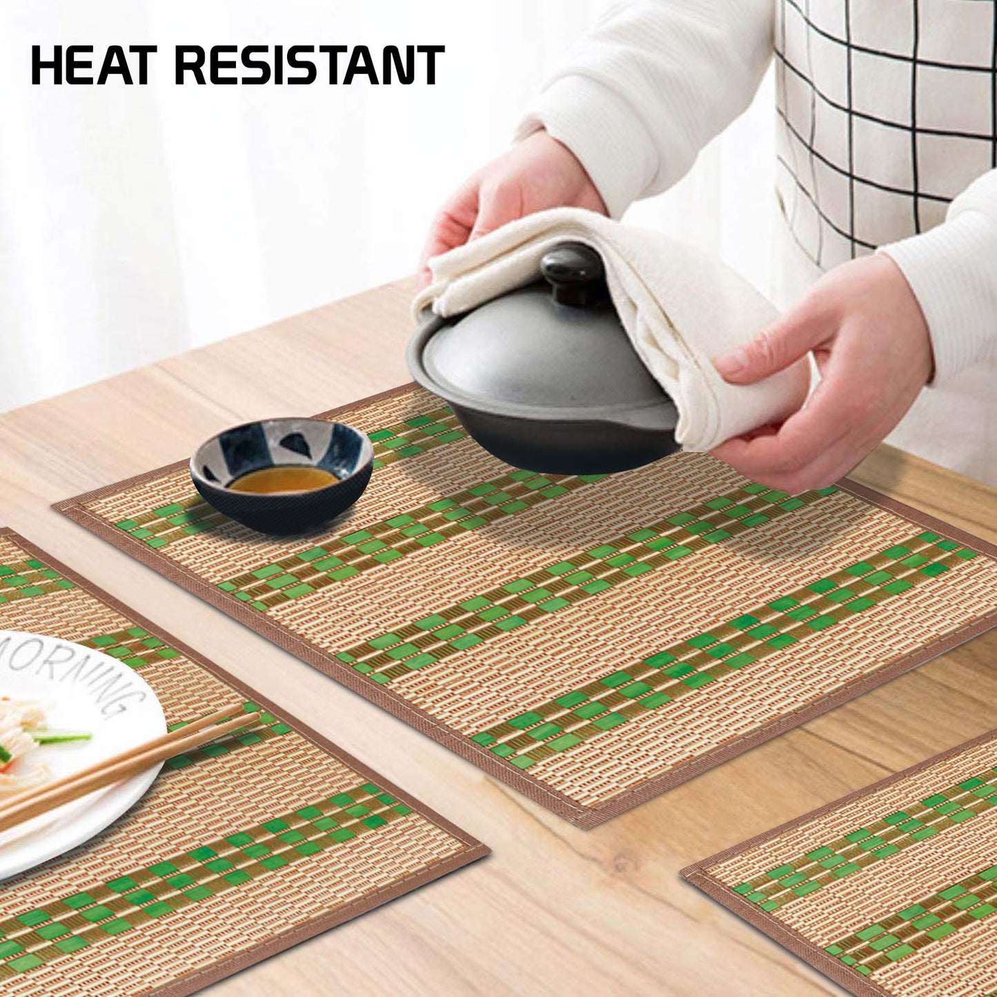 Heat Resistant Bamboo Dinner Mats, Green