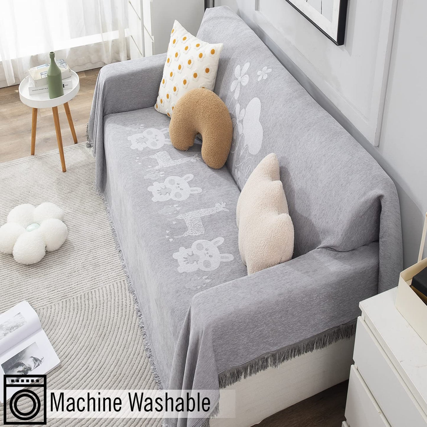 Thick, Soft and Pet Friendly Chenille Sofa Cover Throw, Grey Nature
