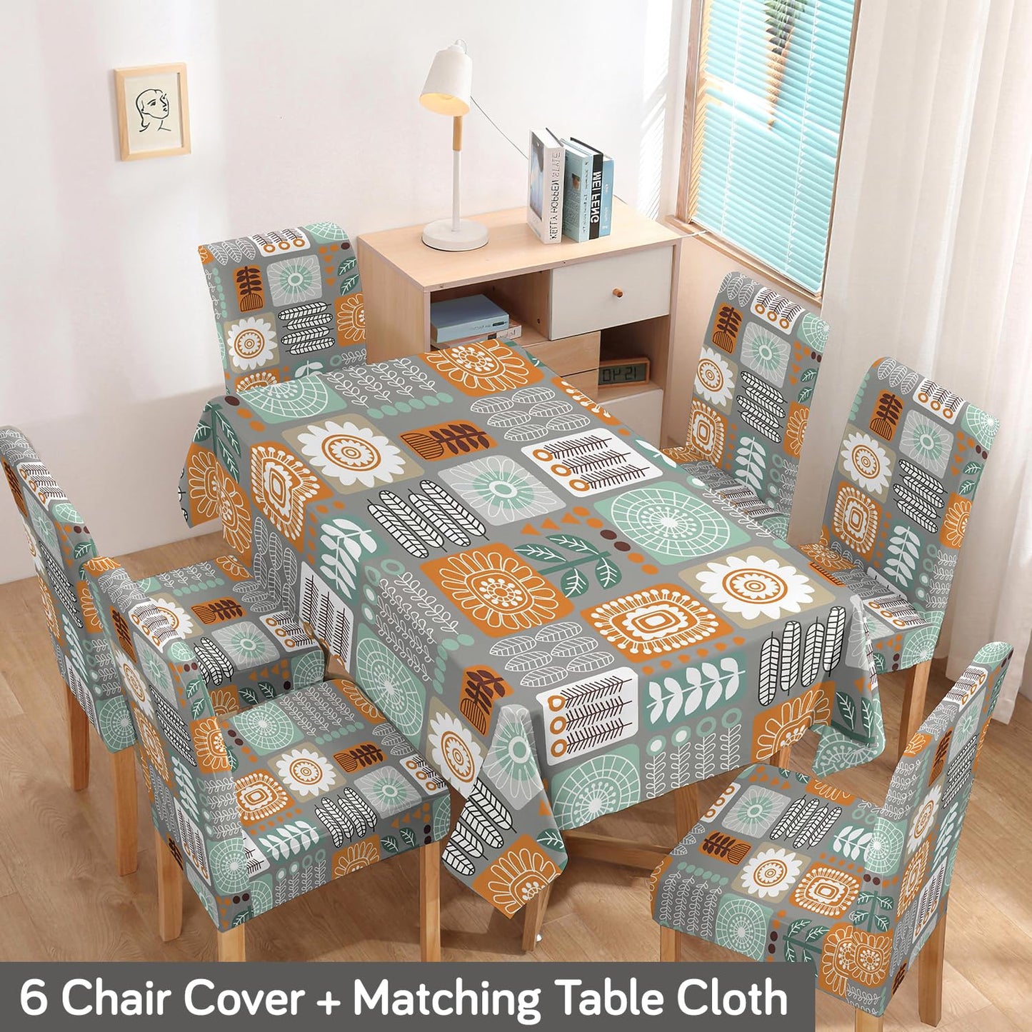 Cool Grey Dining Table Cover with Chair Covers | 4/6 Seater