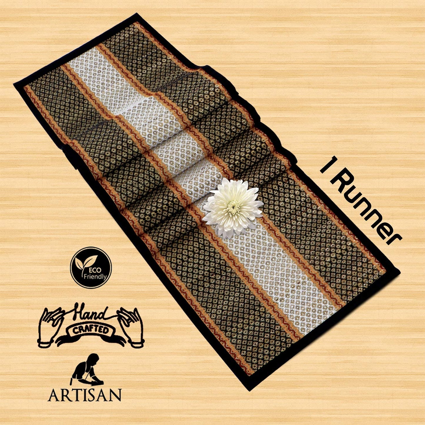 Natural Handmade Madurkathi Table Runner for Dining Table, Centre Table, Coffee Table, Teapoy, Black