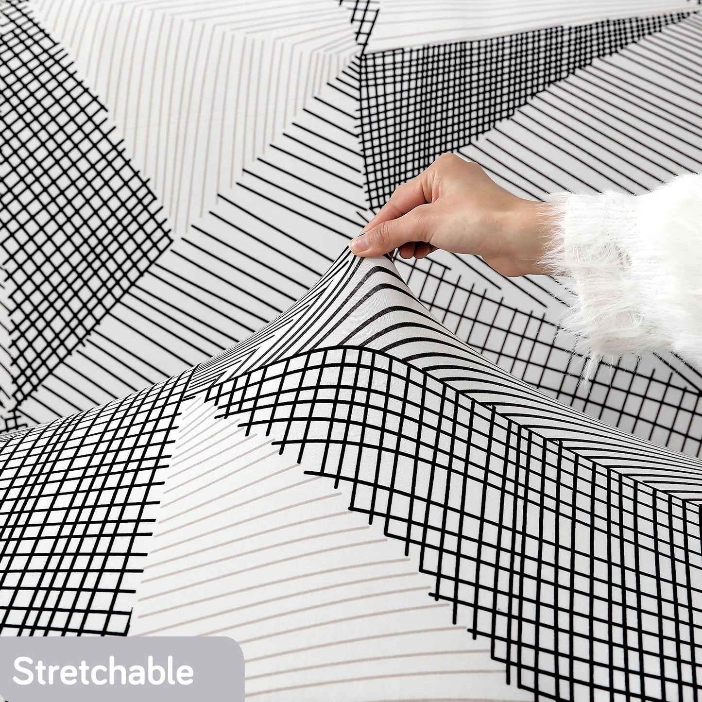 Gaming Chair Seat Cover Elastic Computer Rotating Chair, Snow White Black Geometry
