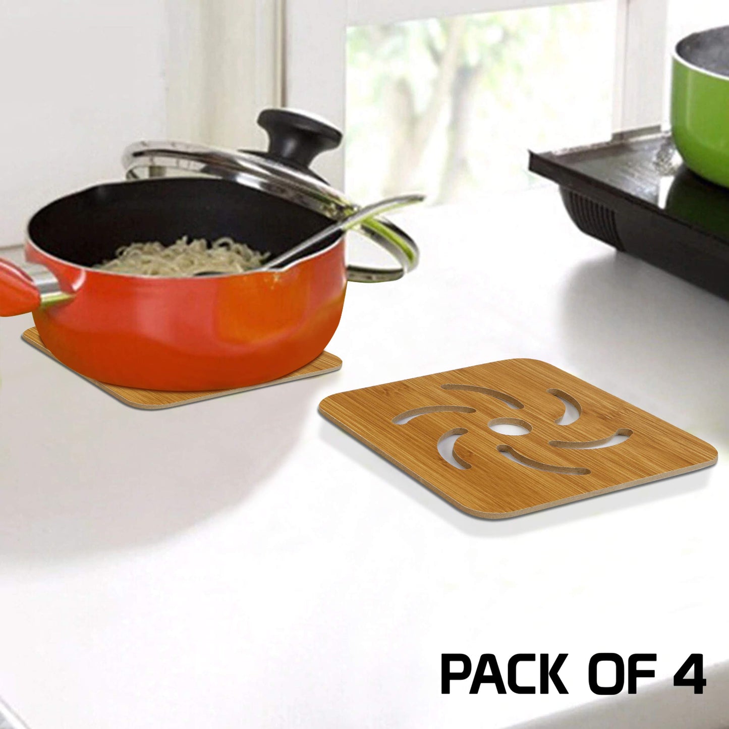 Bamboo Wooden Coasters for Home Pan Pot Holder for Dining Table Heat Pad for Kitchen - Pack of 2/4/6