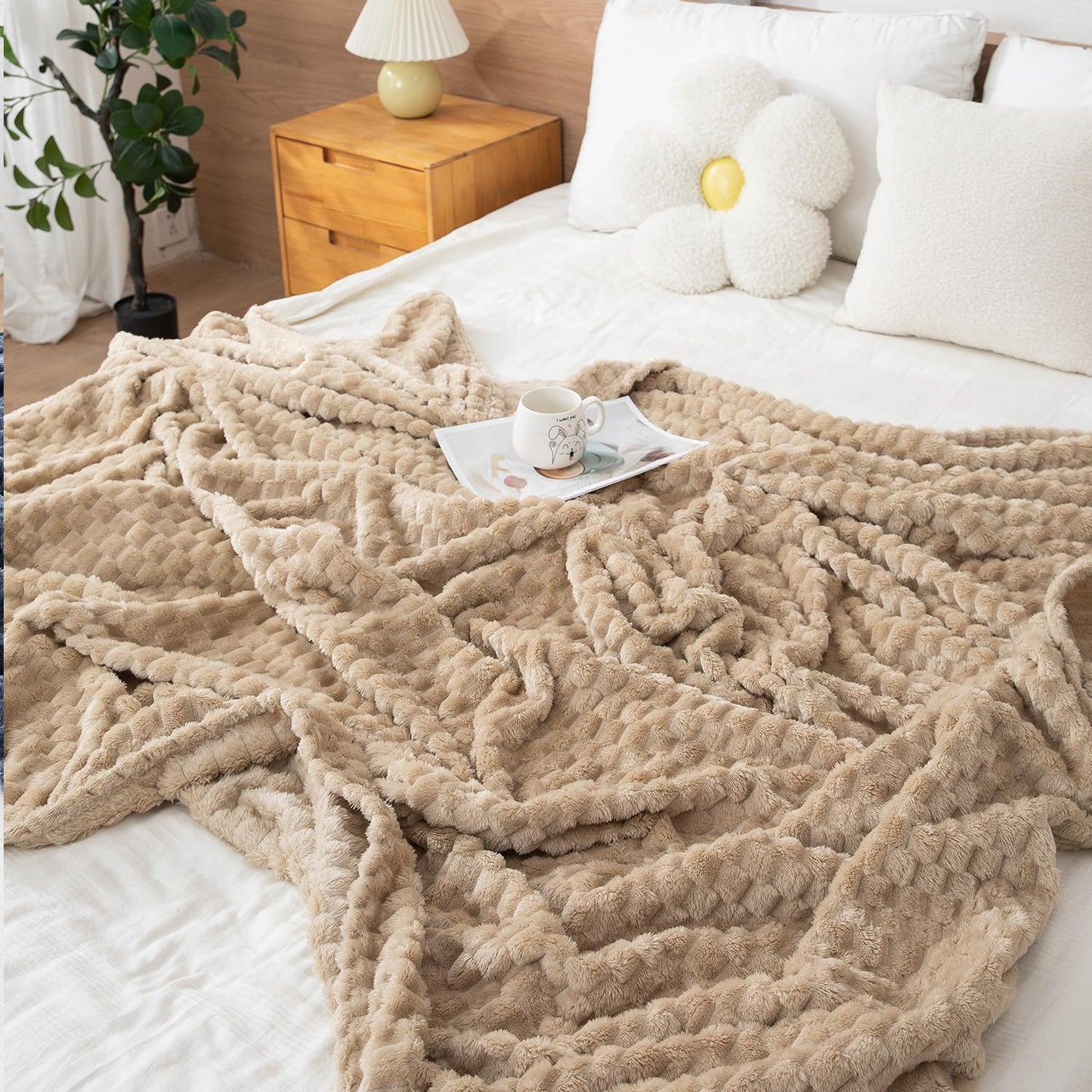 Beige Colour Warm AC Blanket Double Bed | HOKIPO