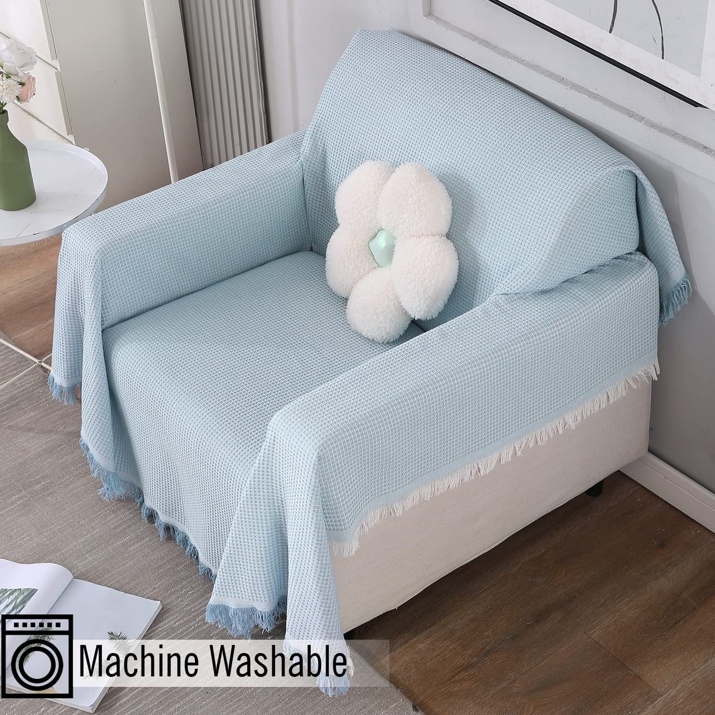 Polyester Cotton Sofa Cover Throw, Blue