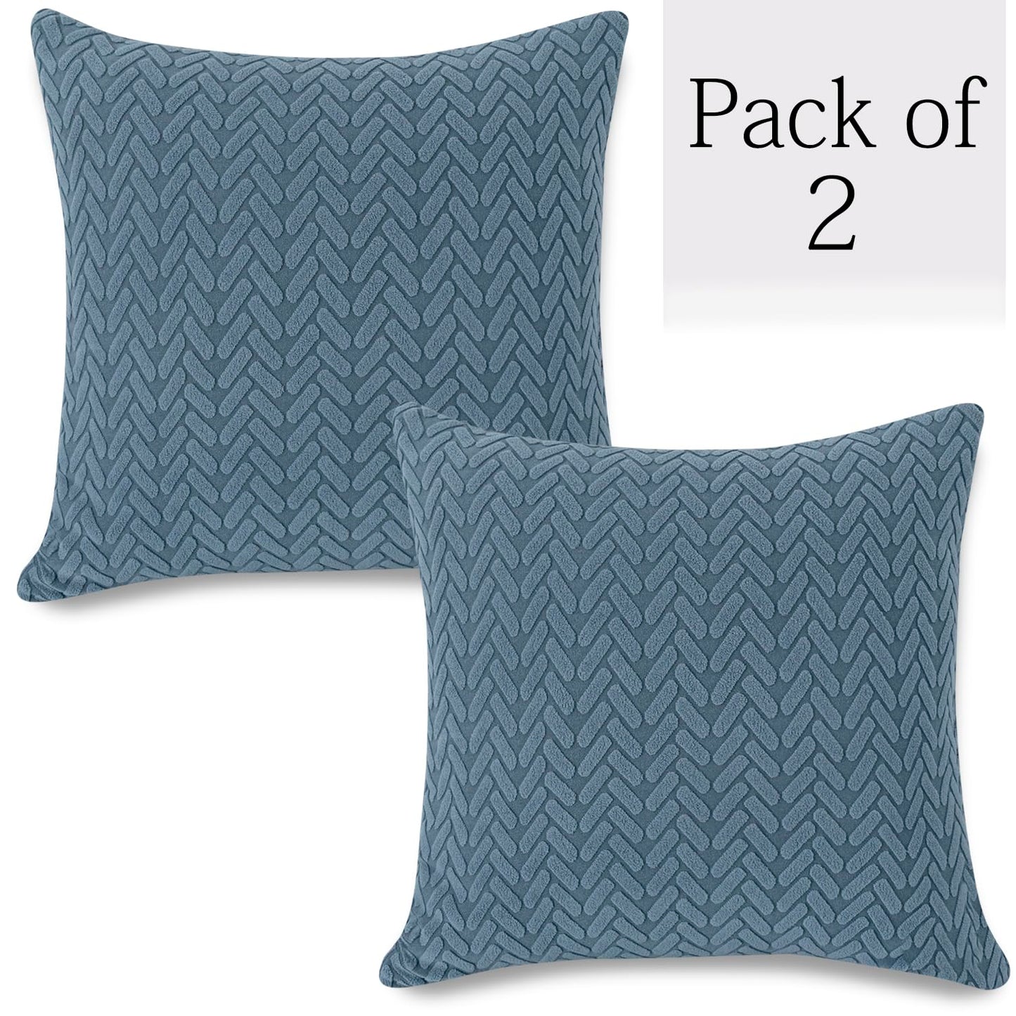 HOKIPO Jacquard Pack of 2 Sofa Cushion Cover 18x18 Inches, Dark Blue