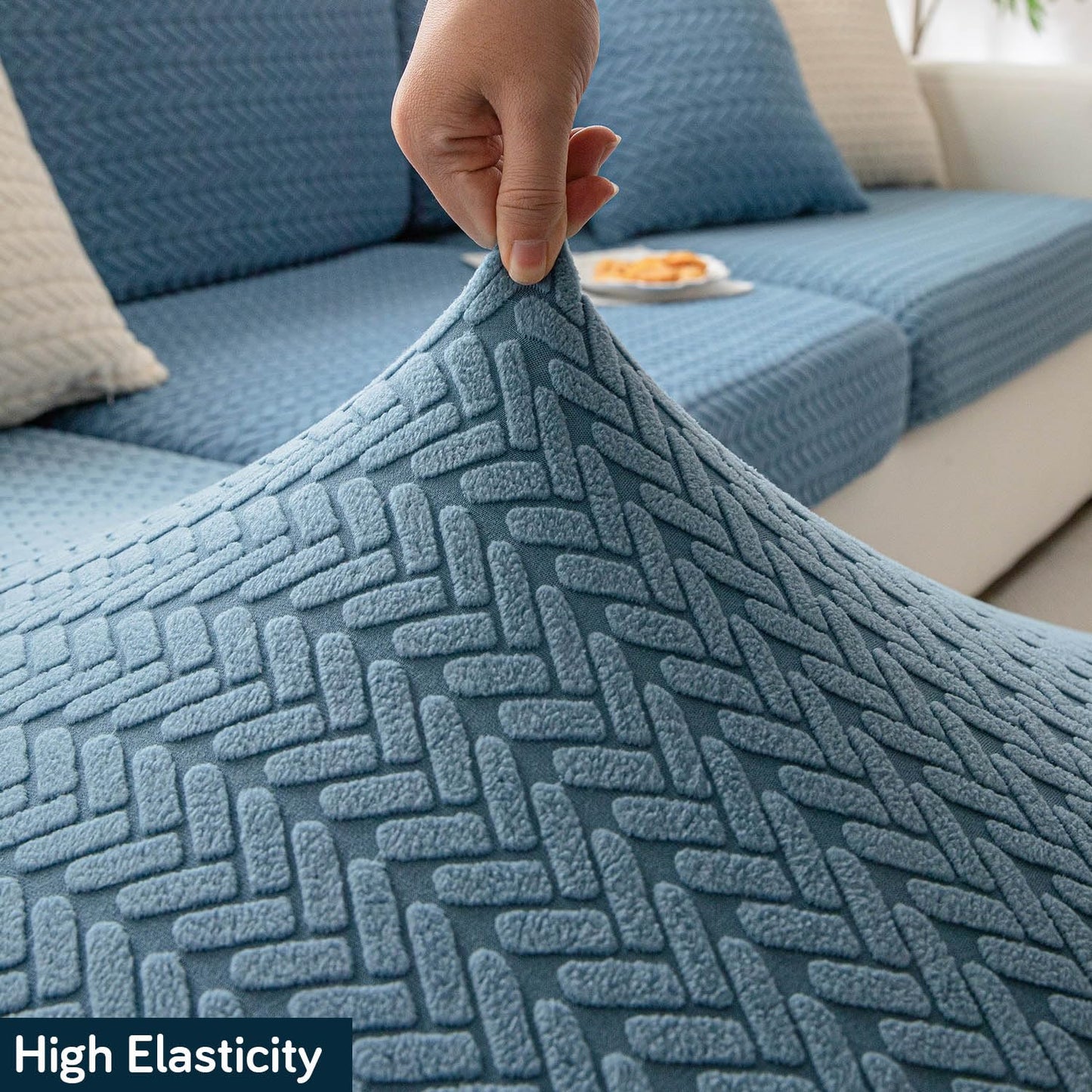 Stretchable Thick Jacquard Textured Seat Couch Cushion Cover for 1/2/3 Seaters, Dark Blue