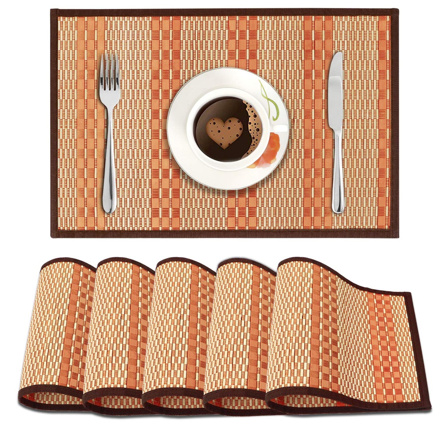 Heat Resistant Bamboo Dinner Mats, Orange