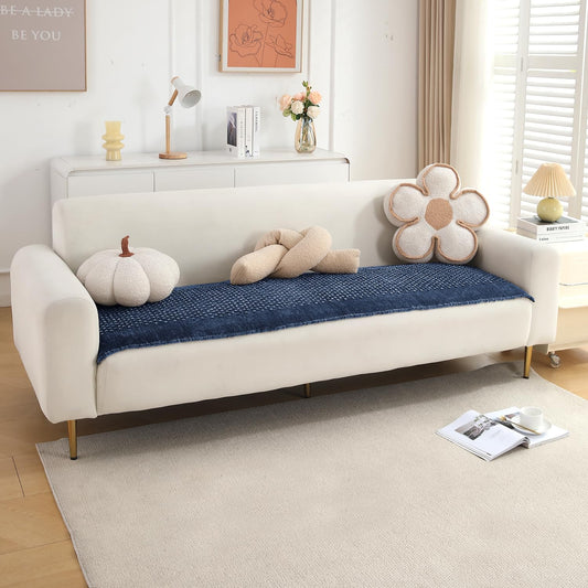 Handloom Made Thick Poly Velvet Reversible Sofa Mat for 1/2/3 Seater, Anchor Grey