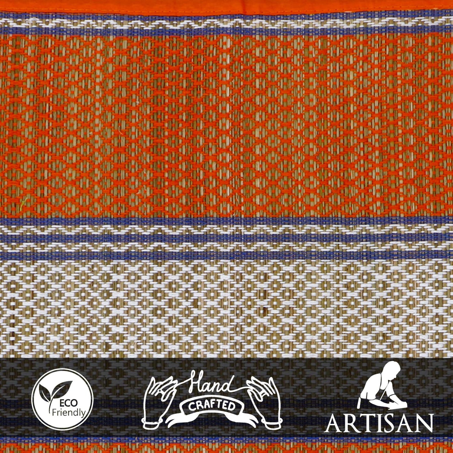 Natural River Grass Handcrafted Pooja Floor Mats/Meditation Prayer Mat/Sittting Mat/Aasan Mat Chatai for Pack of 2/4/6/8, Orange