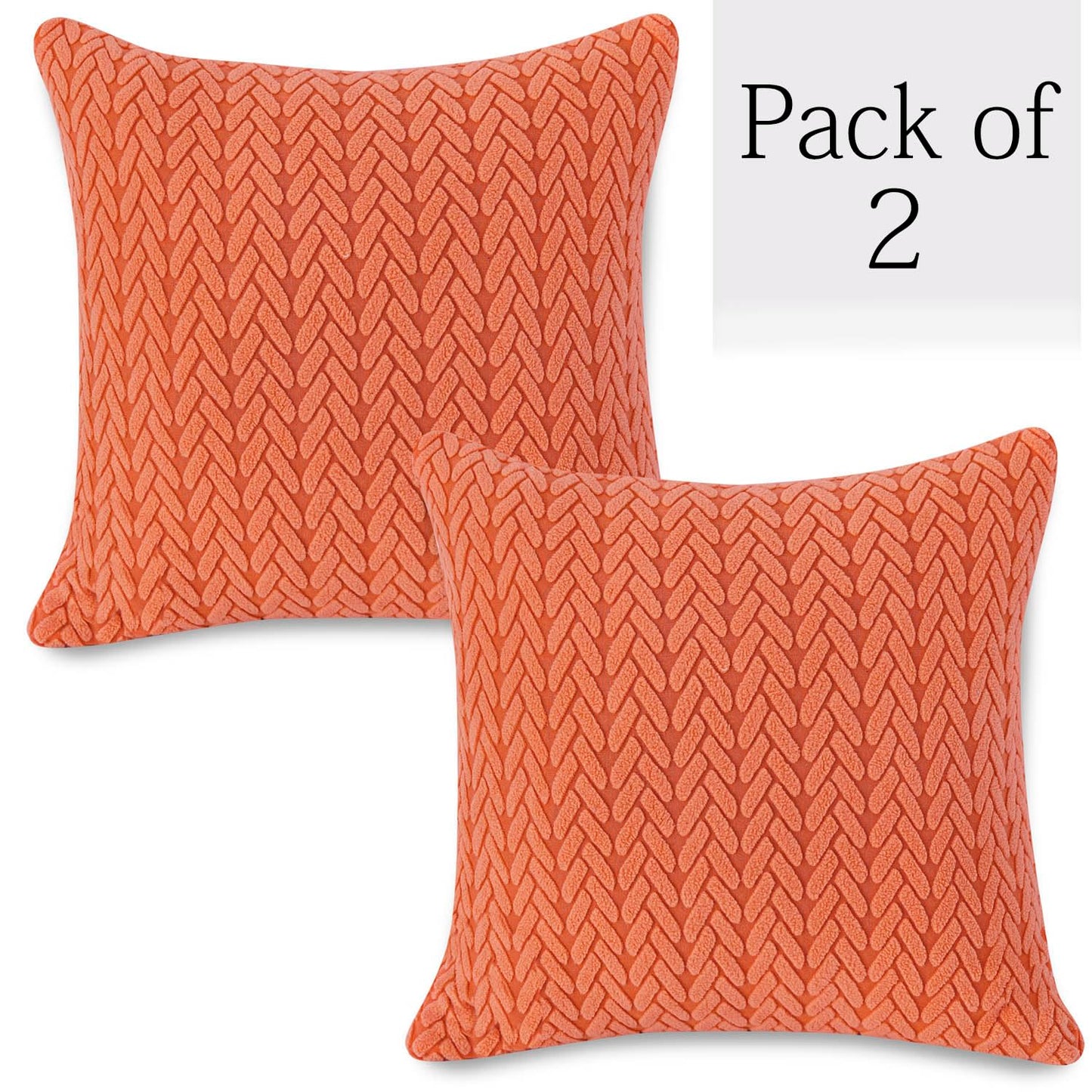 HOKIPO Jacquard Pack of 2 Sofa Cushion Cover 18x18 inch, Orange