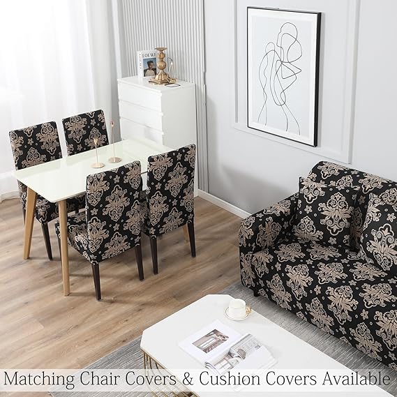Buy Black Damask Printed Matching elastic covers for chairs and sofas