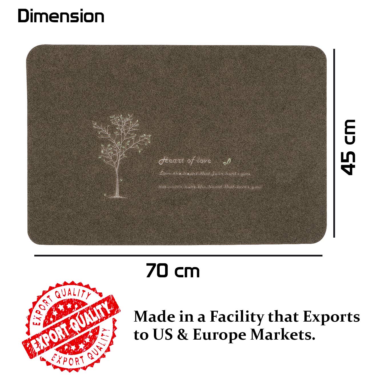 Antislip Rubber Back Dirt Trapper Inside Outside Main Door Mats for Entrance Big Size, 45 x 70 cm - Brown