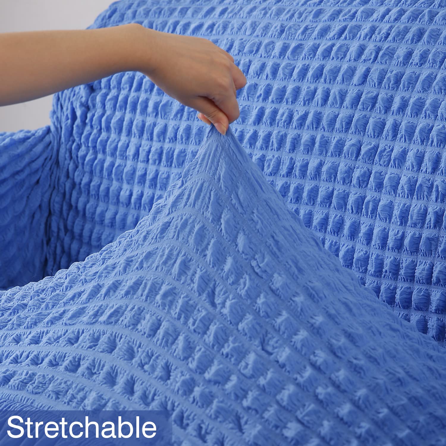 Sky Blue Elastic stretchable Turkish Bubble frill sofa cover set