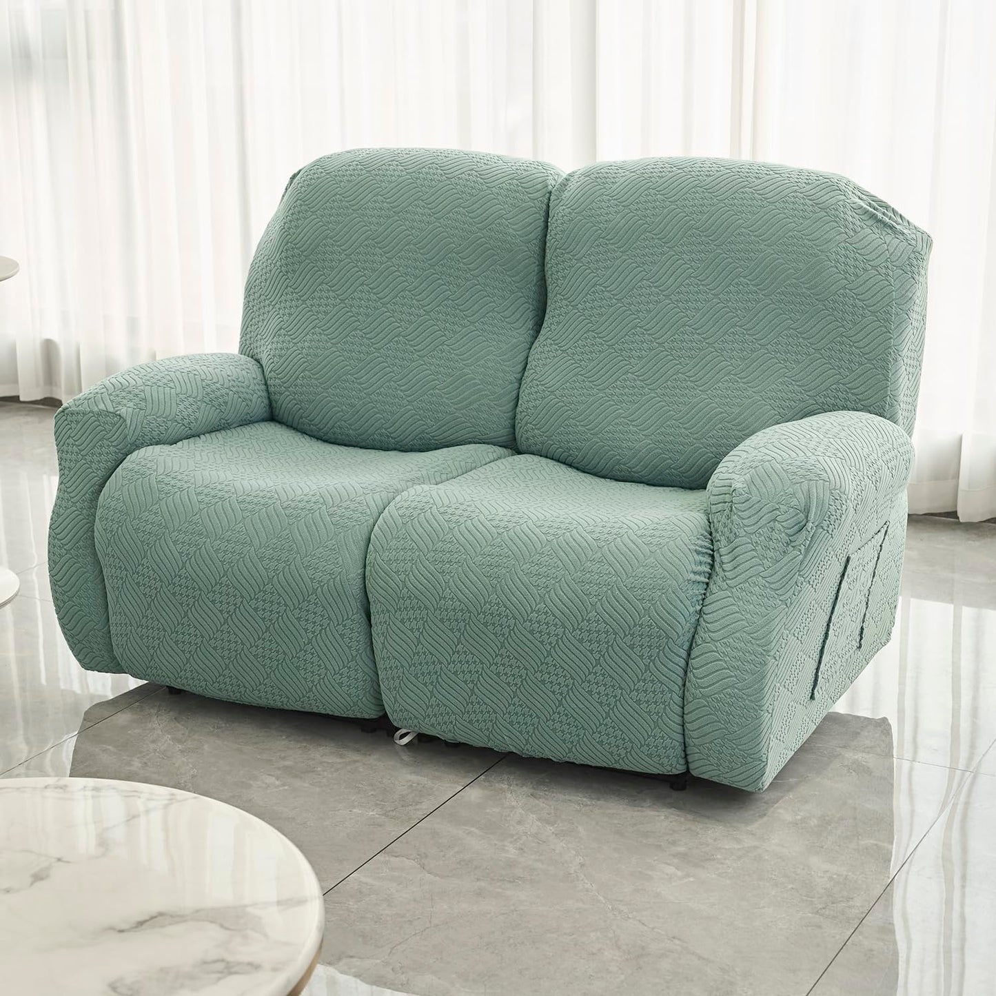 Premium 170 GSM Jacquard Fully Covered Recliner Sofa Cover for 1/2/3 Seaters, Green