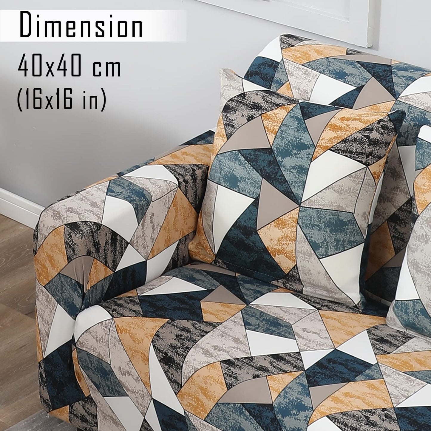 Stretchable Pack of 2 Cushion Cover 16x16, Multicolor Geometric Print