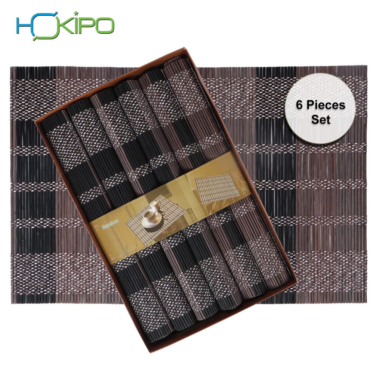 Reversible Bamboo Placemats for Dining Table Set of 6 Table Mats, 45x30 cm, Brown Black