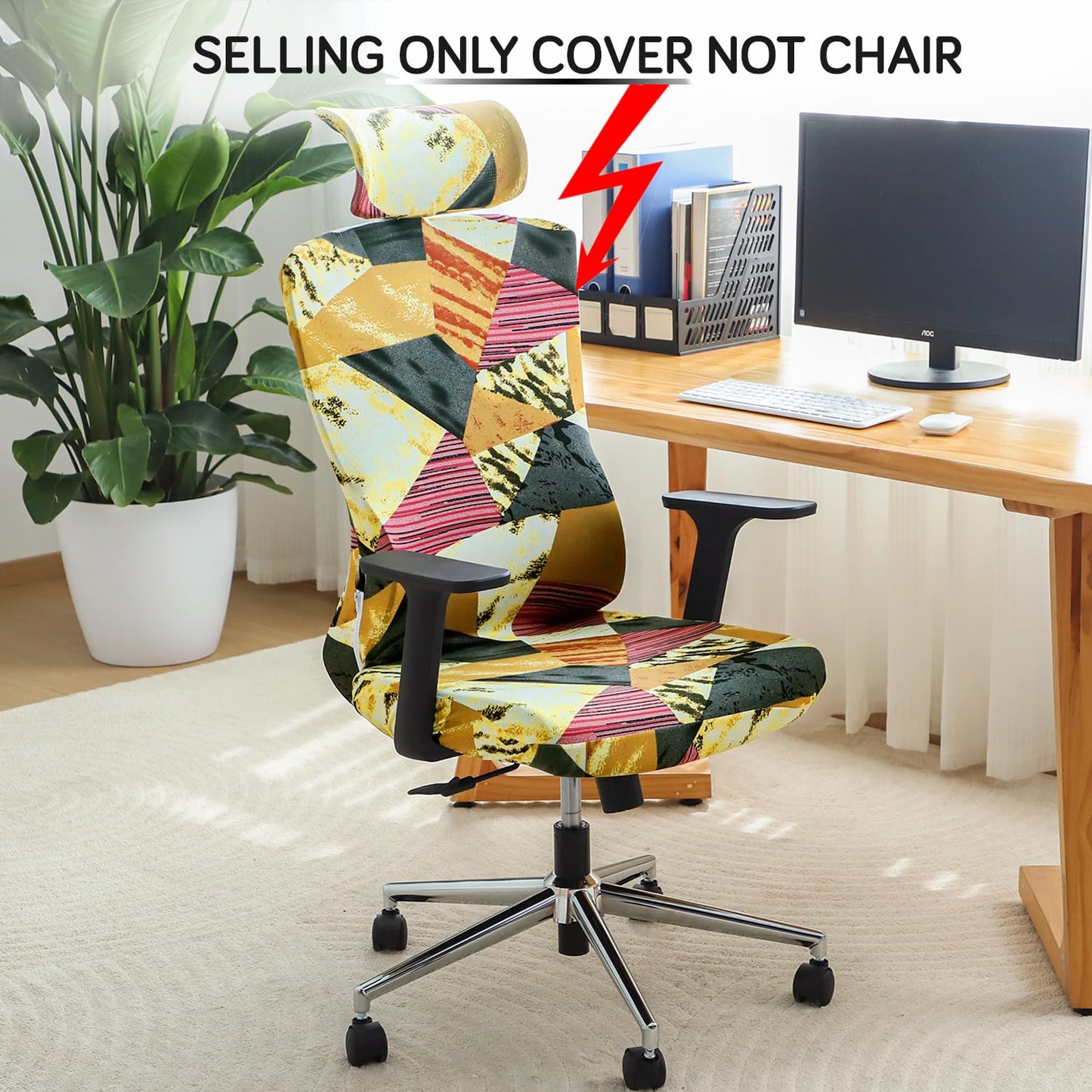 Office Chair Cover with Headrest and Elastic Chair Covers, Wine Abstract Geometry