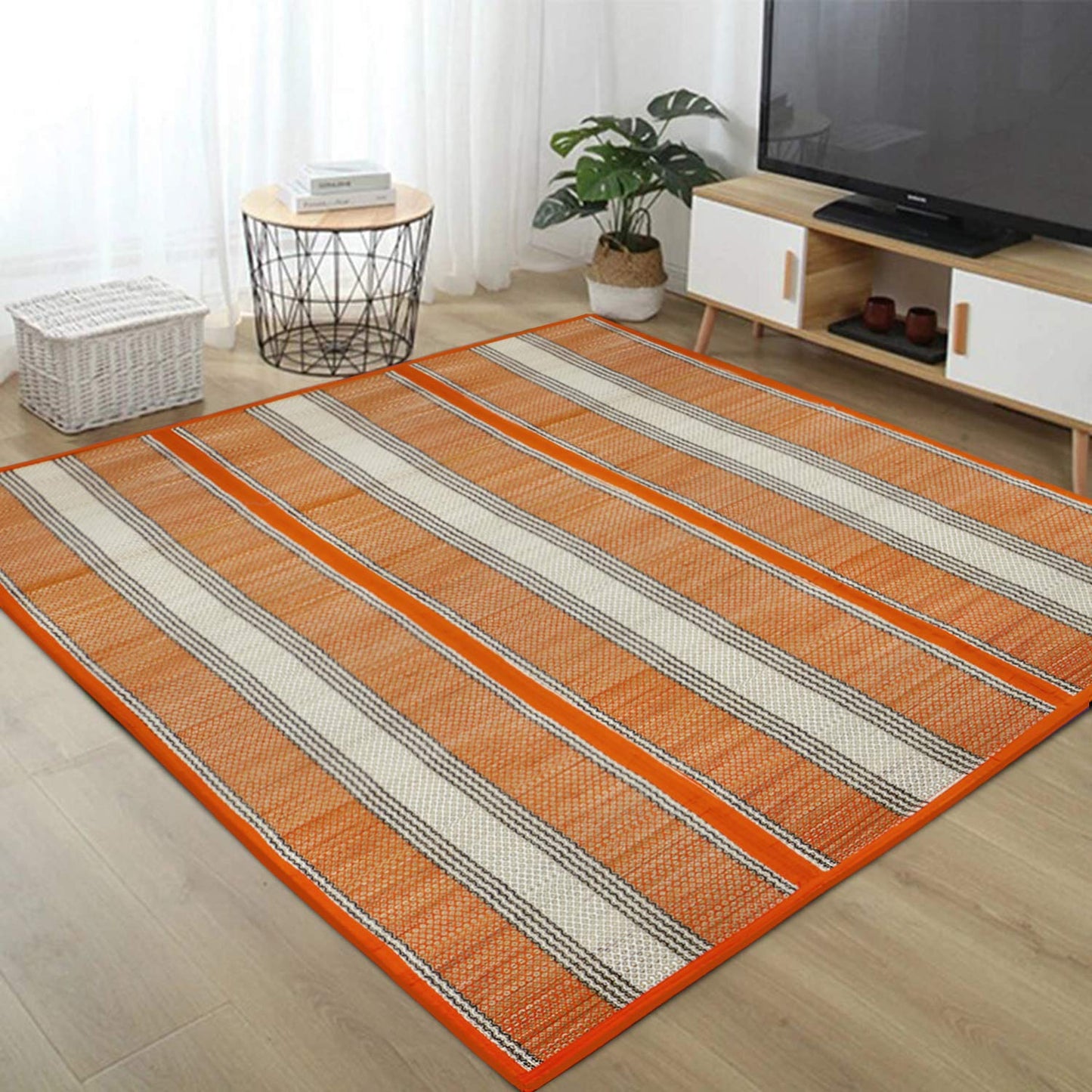 Natural Handmade Madurkathi Large Chatai Mats for Home, Orange