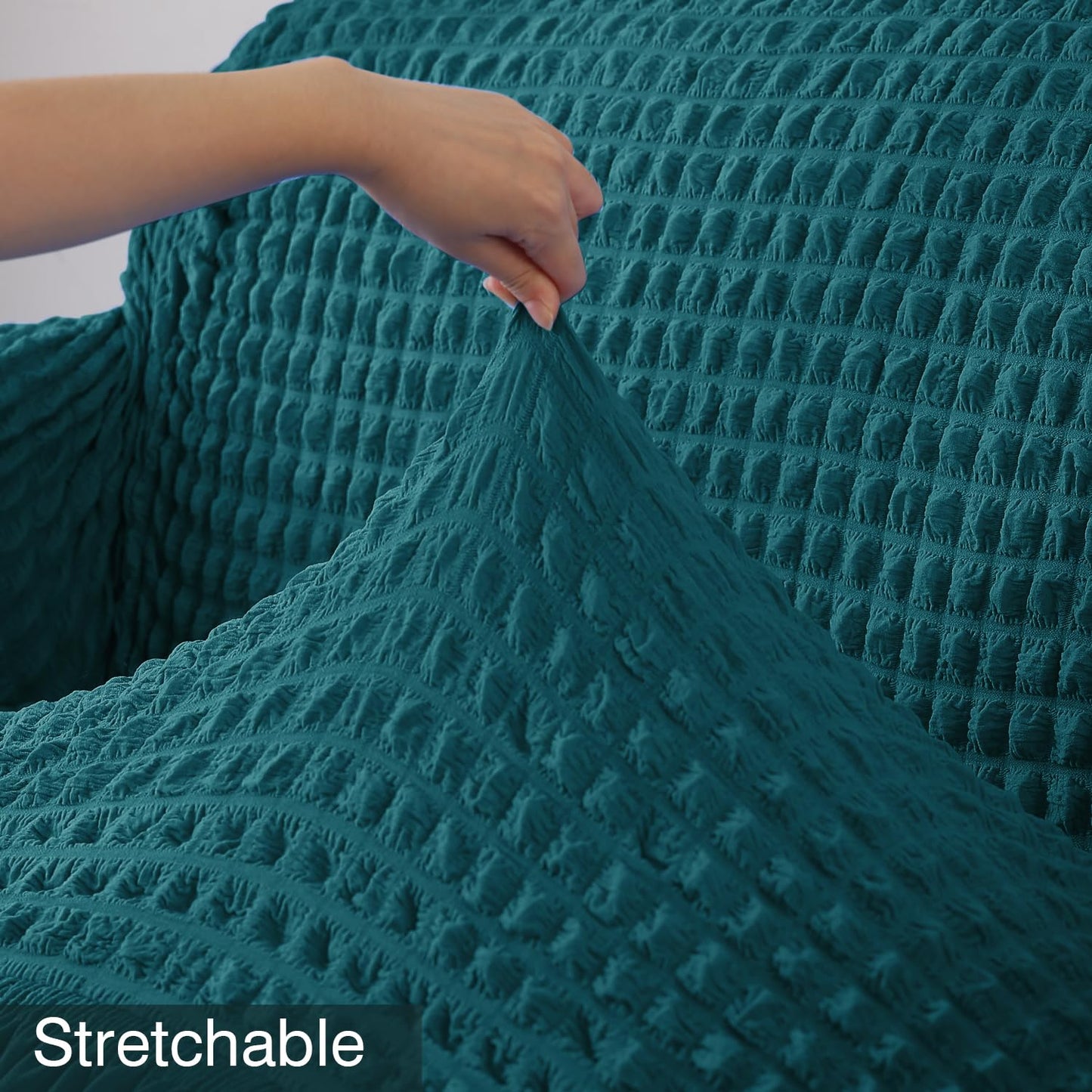Teal Elastic stretchable Turkish Bubble frill sofa cover set