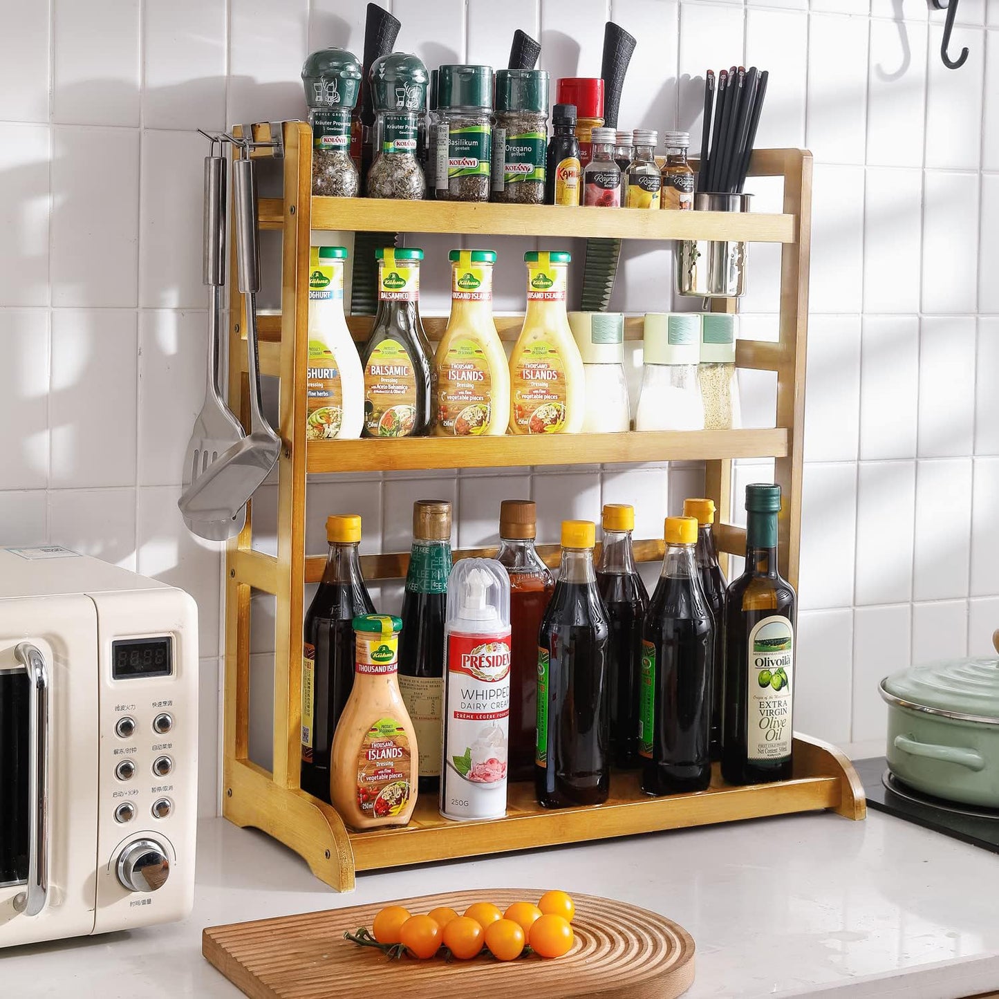 Bamboo 3 Tier Tabletop Mount Spice Rack Organizer For Kitchen Platform Counter Top Rack Storage Shelf Stand