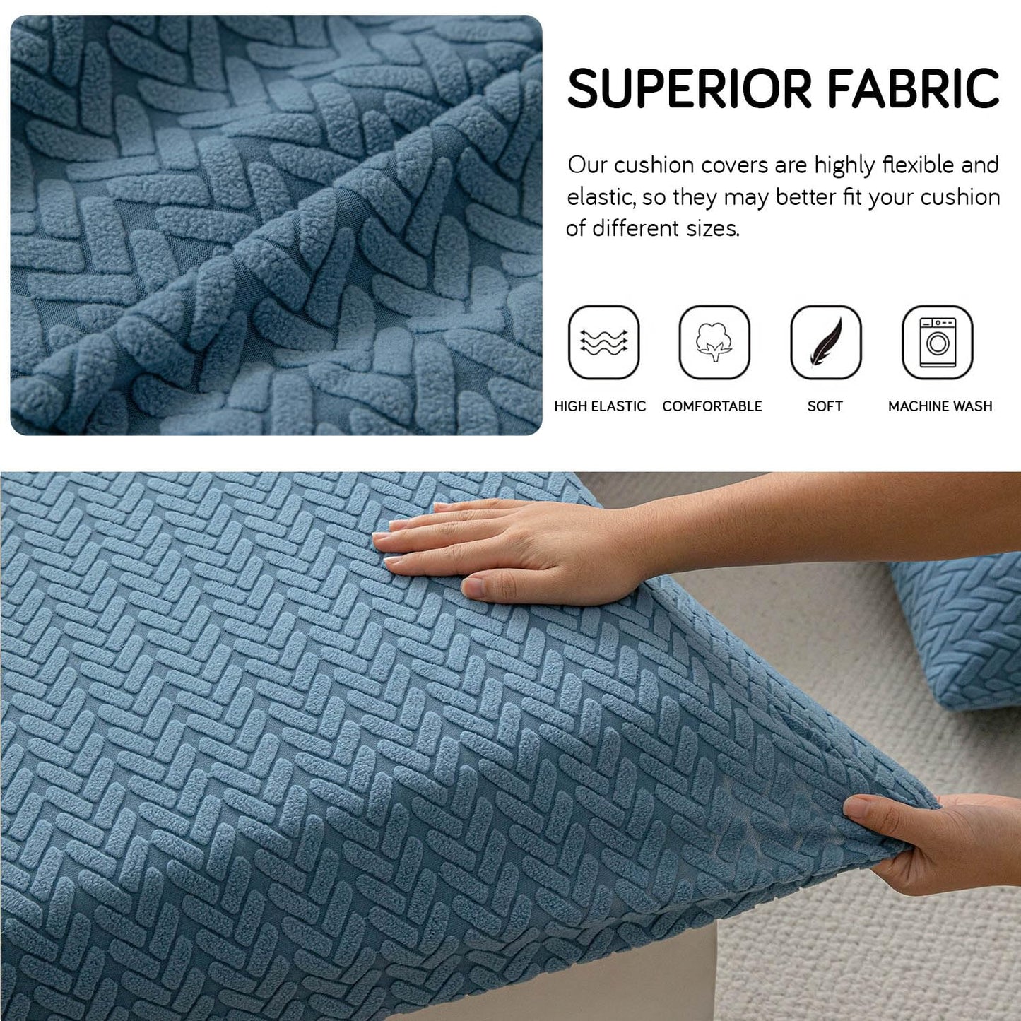 Stretchable Thick Jacquard Textured Seat Couch Cushion Cover for 1/2/3 Seaters, Dark Blue