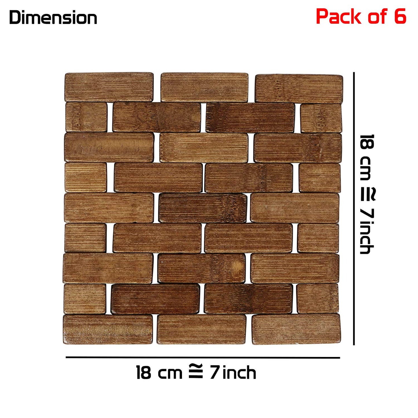 Square Bamboo Coaster, Pan Pot Holder, 18 x 18 cm, Pack of 2/4/6