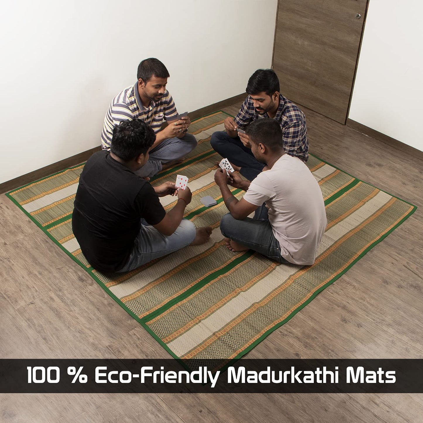 Natural Handmade Madurkathi Large Chatai Mats for Home, Green