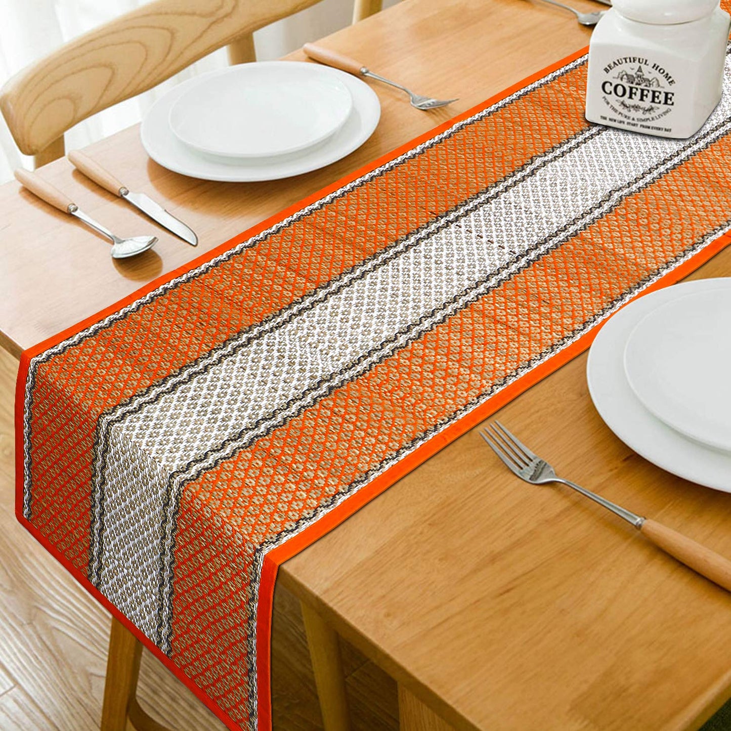 Natural Handmade Madurkathi Table Runner for Dining Table, Centre Table, Coffee Table, Teapoy, Orange