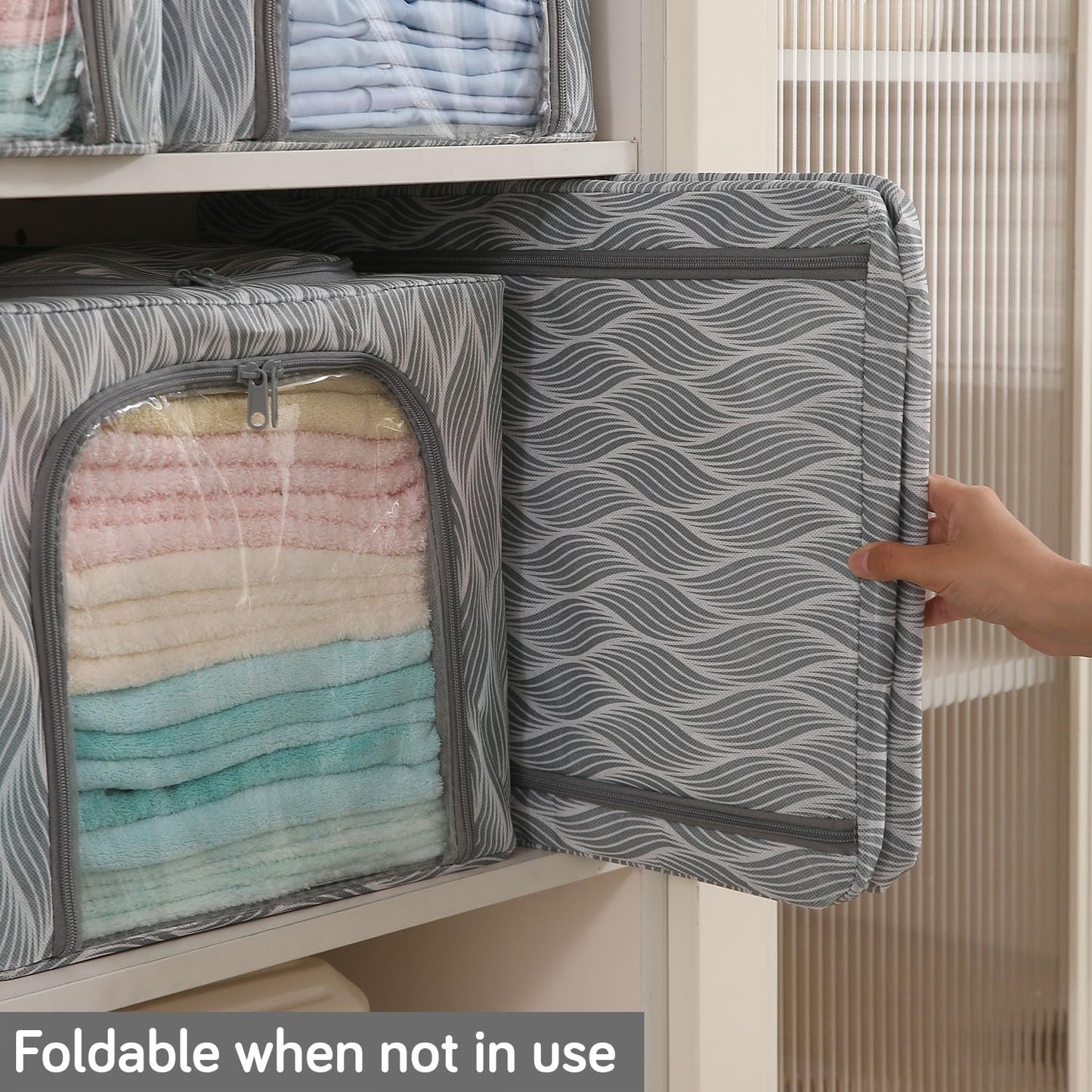 Sturdy, Stackable and Moisture Resistant Non-Woven Cloth Organiser for Storage, Grey Leaves