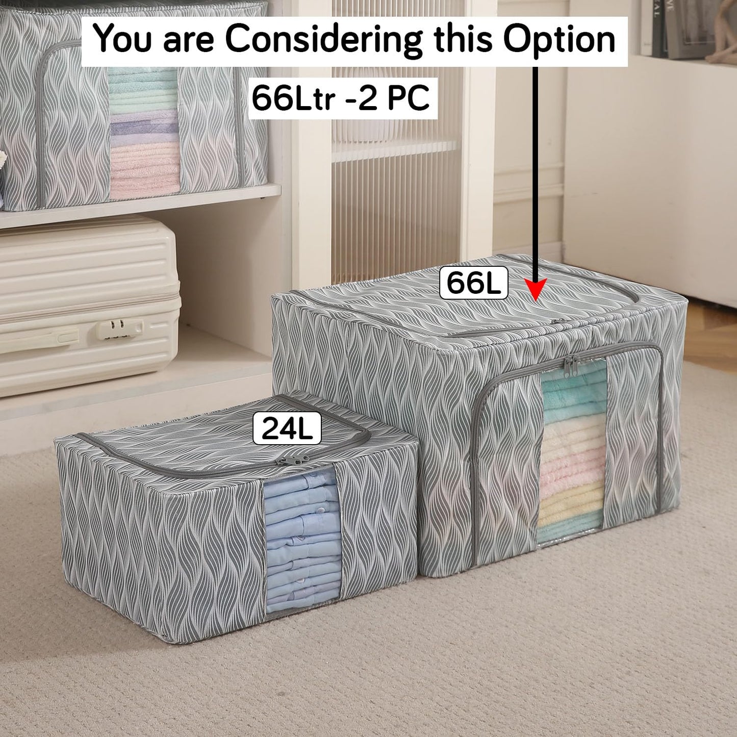 Sturdy, Stackable and Moisture Resistant Non-Woven Cloth Organiser for Storage, Grey