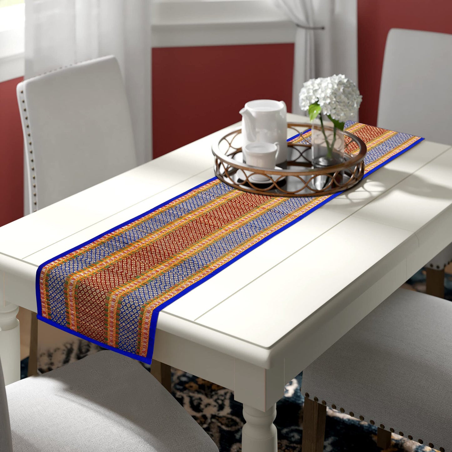 Natural Handmade Madurkathi Table Runner for Dining Table, Centre Table, Coffee Table, Teapoy, Blue