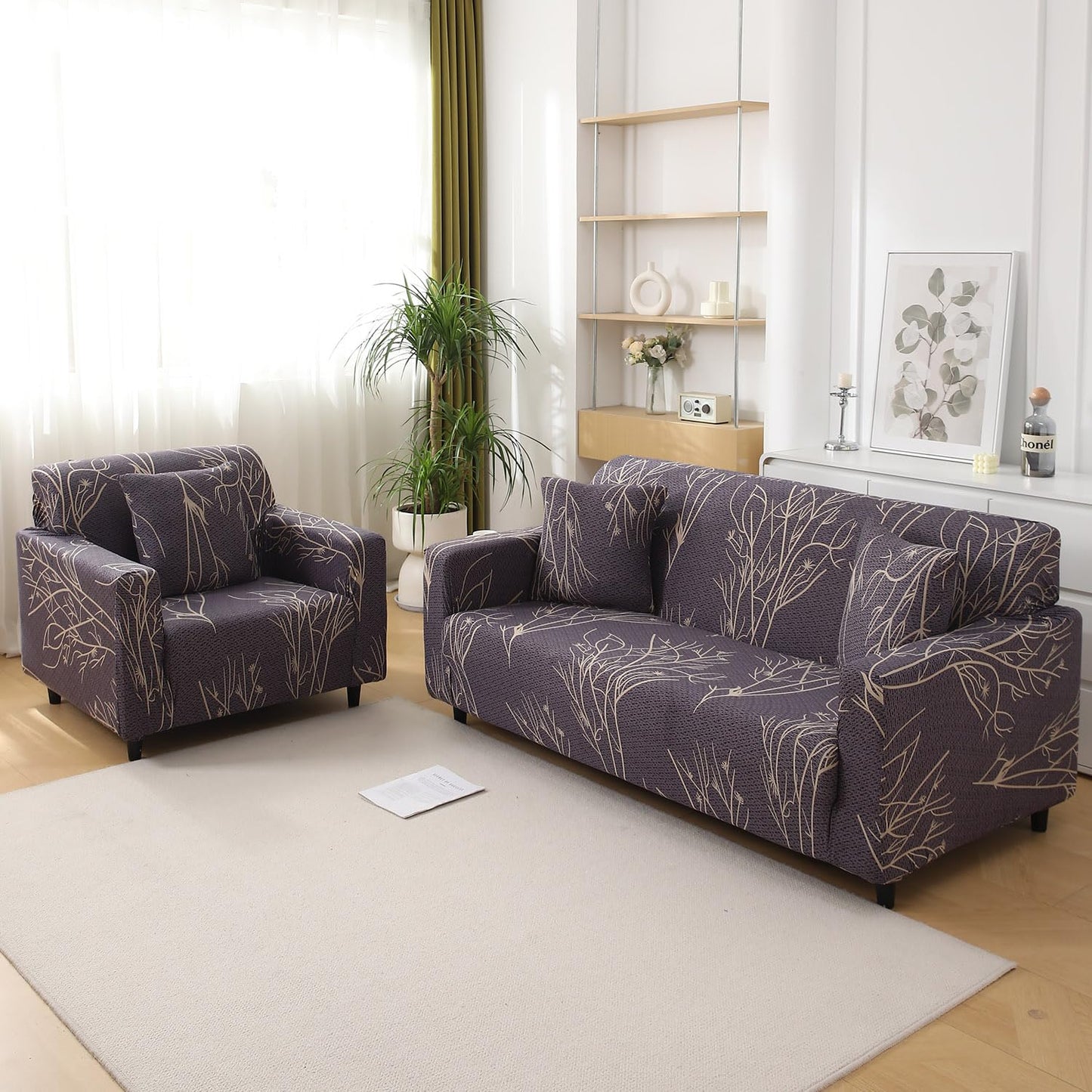 HOKIPO Stretchable Pack of 2 Cushion Cover 16x16, Dark Coffee Twigs