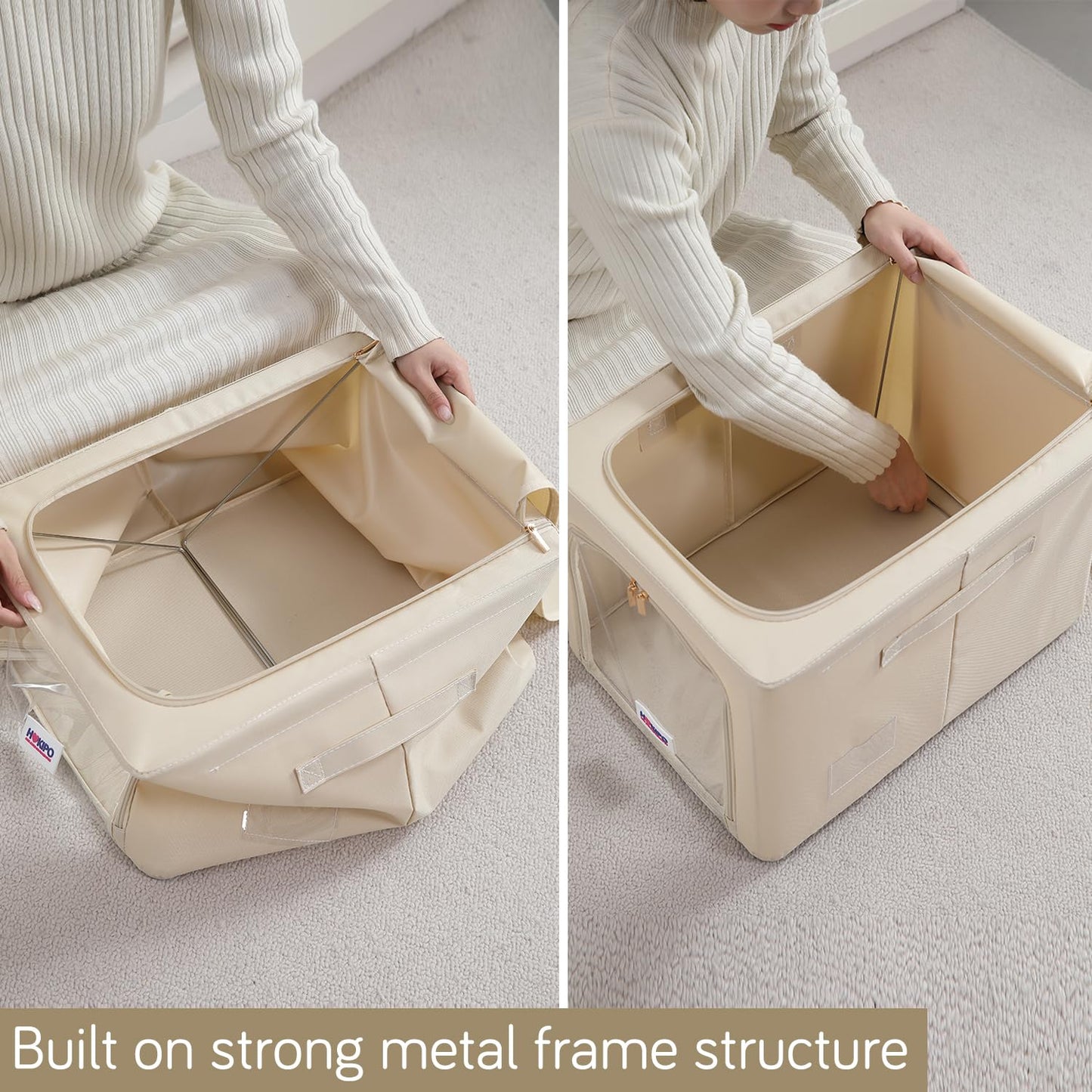 600D Oxford Fabric Wardrobe Organizer for Storage - Beige