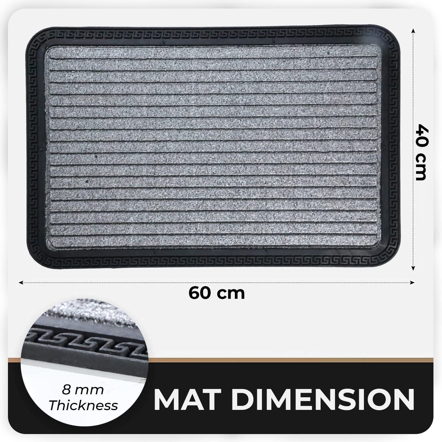 All Purpose Doormat with Rubber Backing, Thick mat for Outdoor and Indoor use, Grey