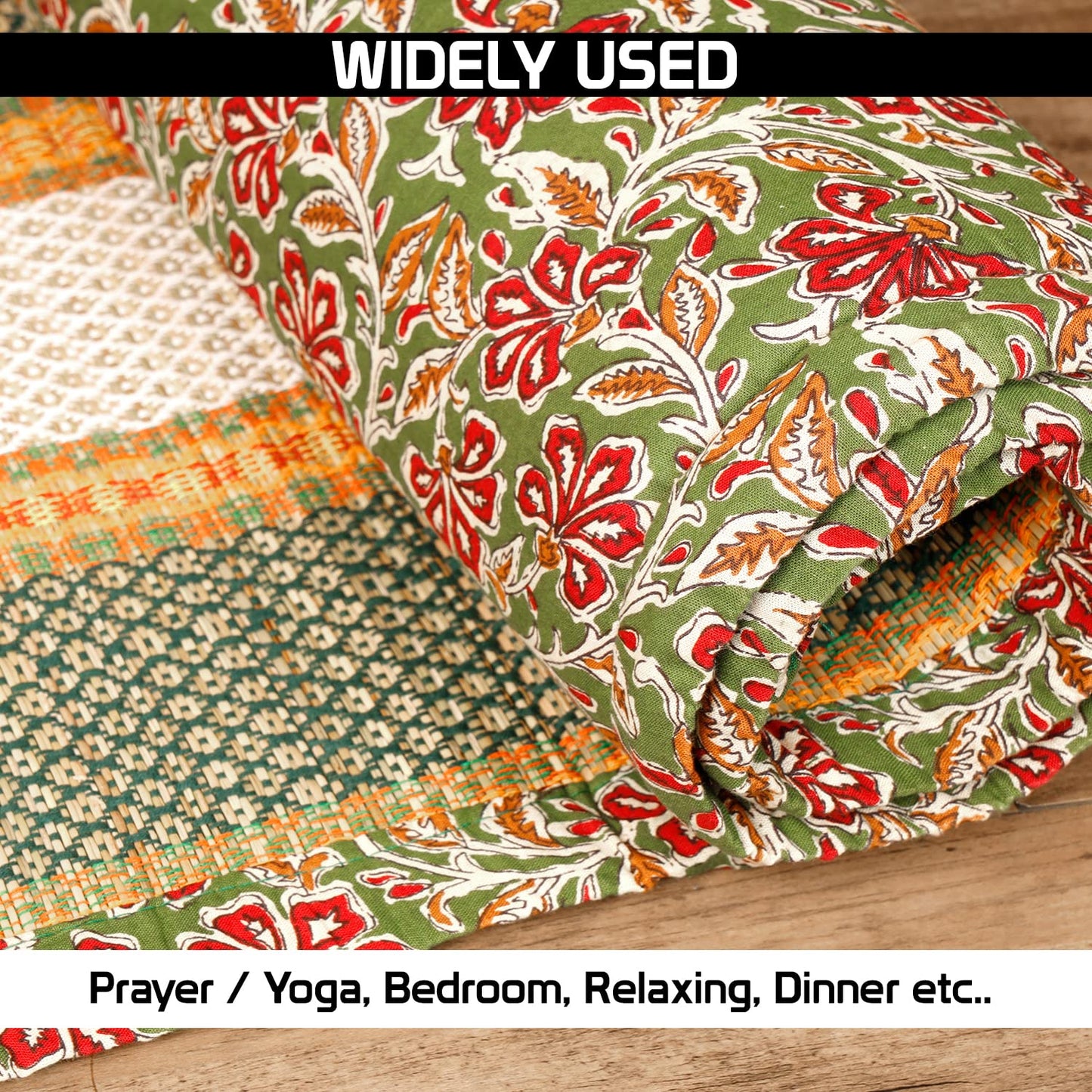 Natural Madurkathi Handcrafted Foam Chatai Mats for Home |Sleeping Mat for Floor Green