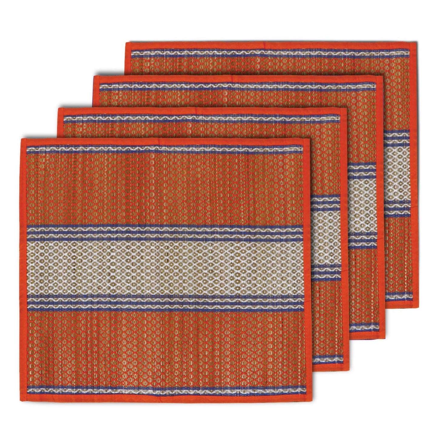Natural River Grass Handcrafted Pooja Floor Mats/Meditation Prayer Mat/Sittting Mat/Aasan Mat Chatai for Pack of 2/4/6/8, Orange