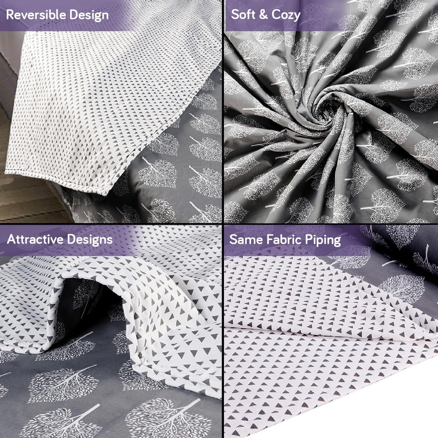 Reversible Cotton Dohar AC Blanket, Leaf Damask White