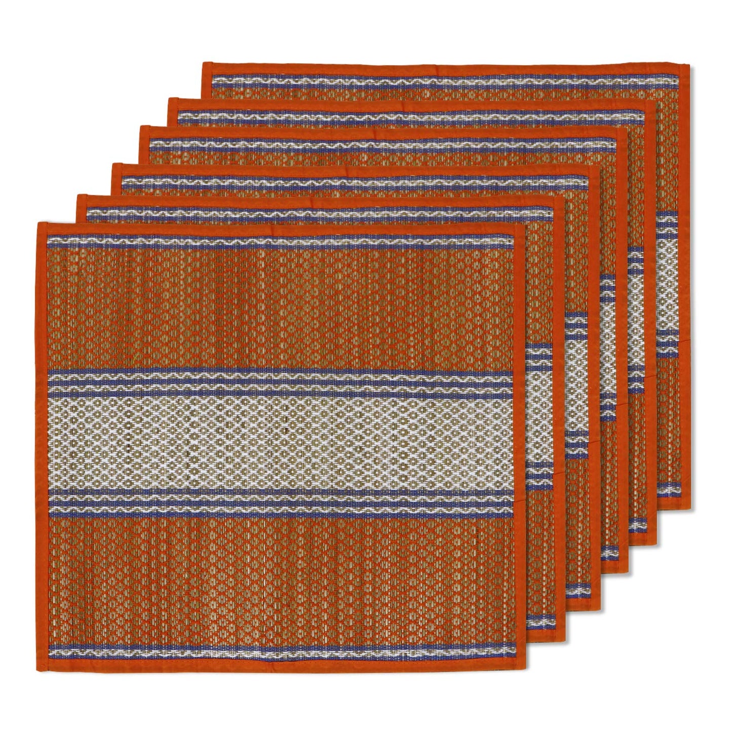 Natural River Grass Handcrafted Pooja Floor Mats/Meditation Prayer Mat/Sittting Mat/Aasan Mat Chatai for Pack of 2/4/6/8, Orange
