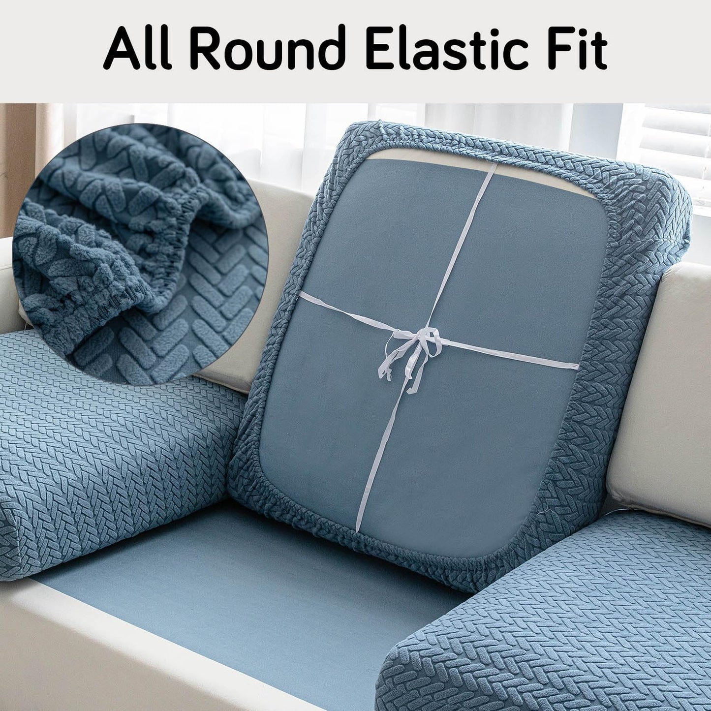 Stretchable Thick Jacquard Textured Seat Couch Cushion Cover for 1/2/3 Seaters, Dark Blue