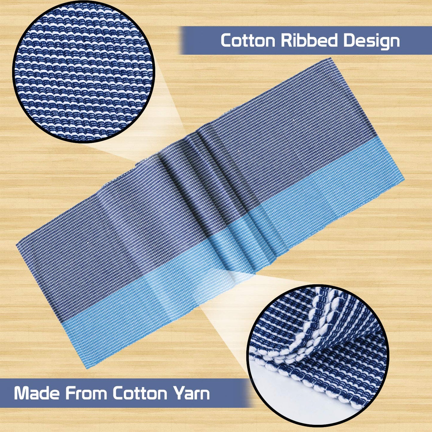 Cotton Ribbed Washable Table Runner for Dining Table 4 Seater, 12x54 Inches, Blue