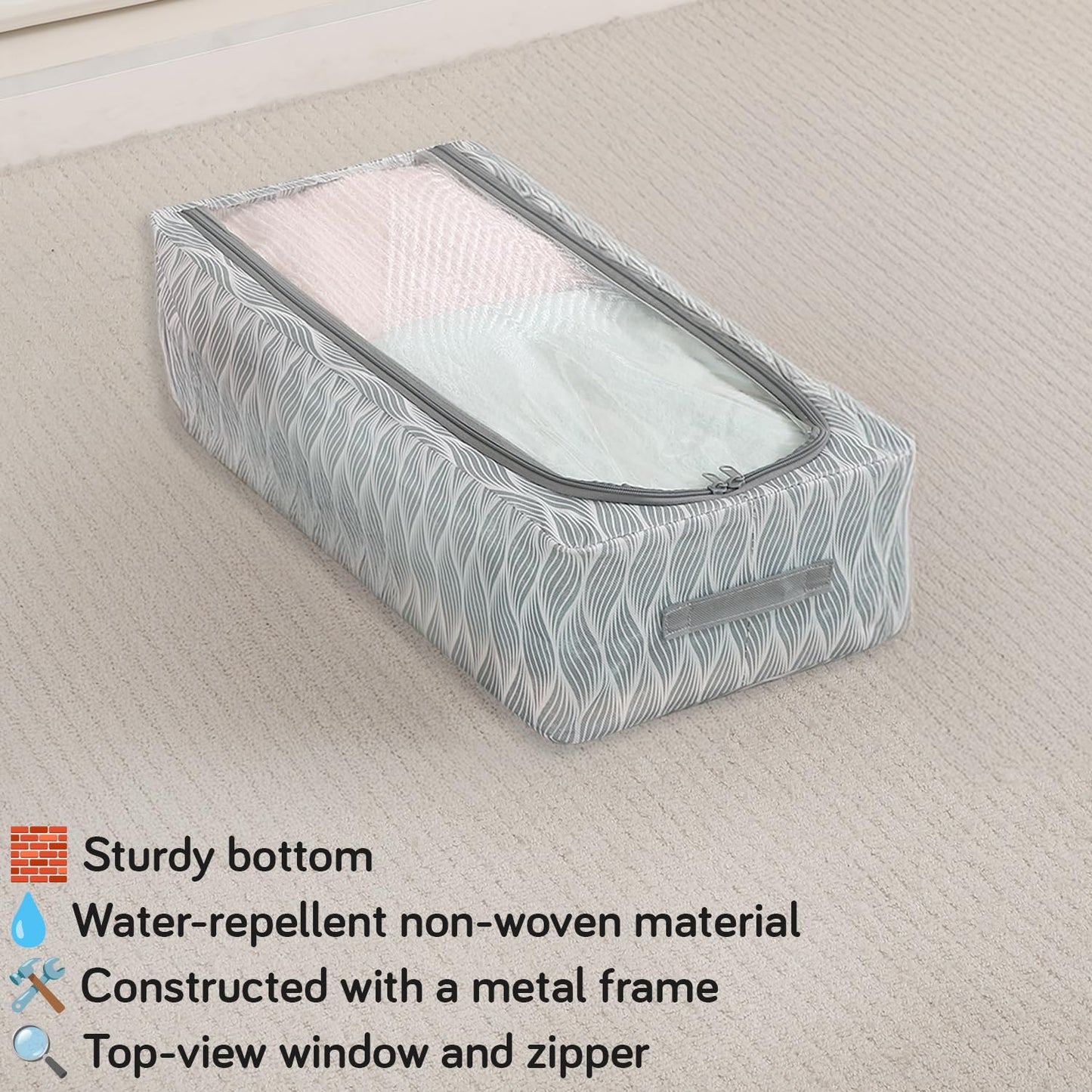 Cloth Organizer with Metal Frame | Moisture & Moth Resistant Wardrobe Organizer | Living Box for Clothes, Grey leaf