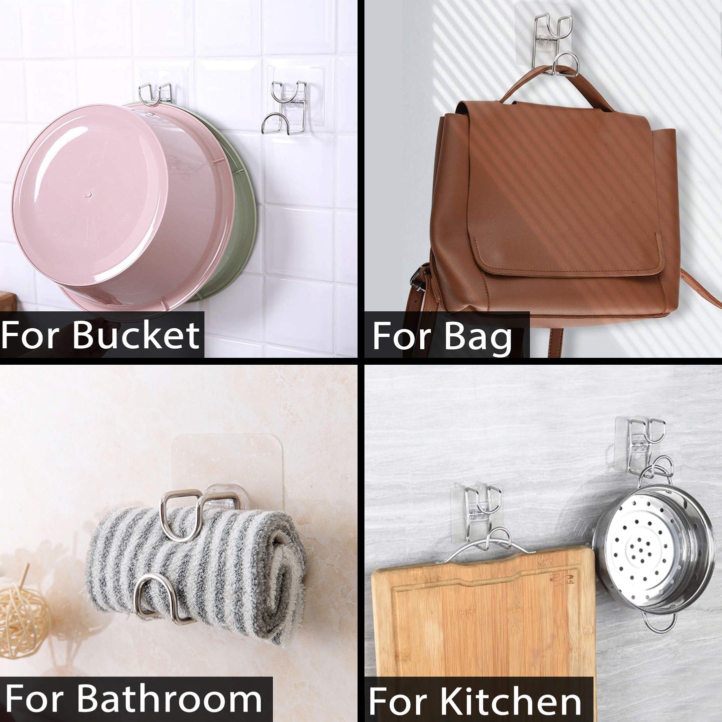 Magic Sticker Series Glass Wall Adhesive L Hooks With Load Capacity 5 Kg Each - Pack Of 1/2/4, Silver