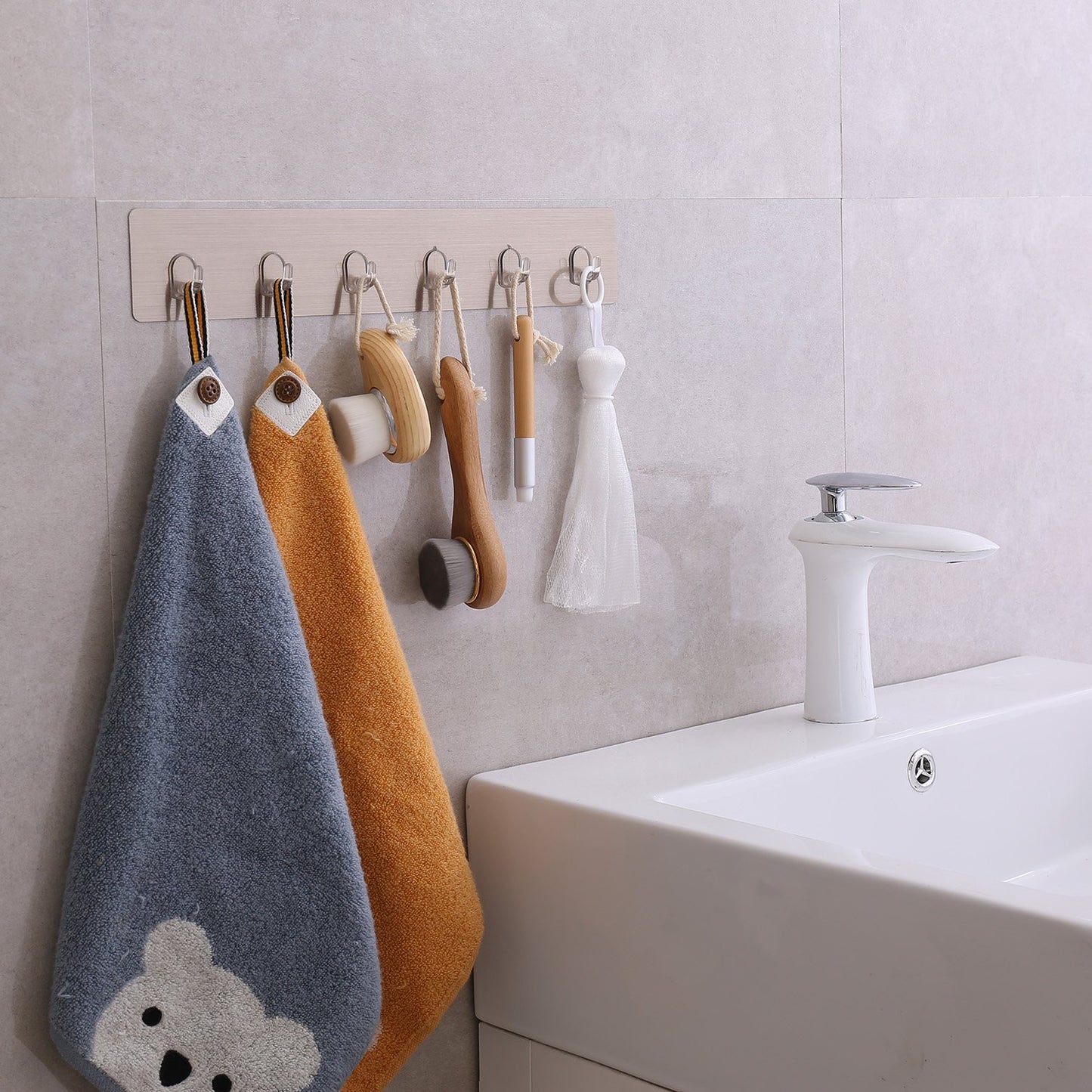 Magic Sticker Series Self Adhesive Bathroom Hook Rail, Hook for Kitchen, Wall Hooks for Hanging, Kitchen Hooks for Hanging Utensils, Key Holder White , Plastic