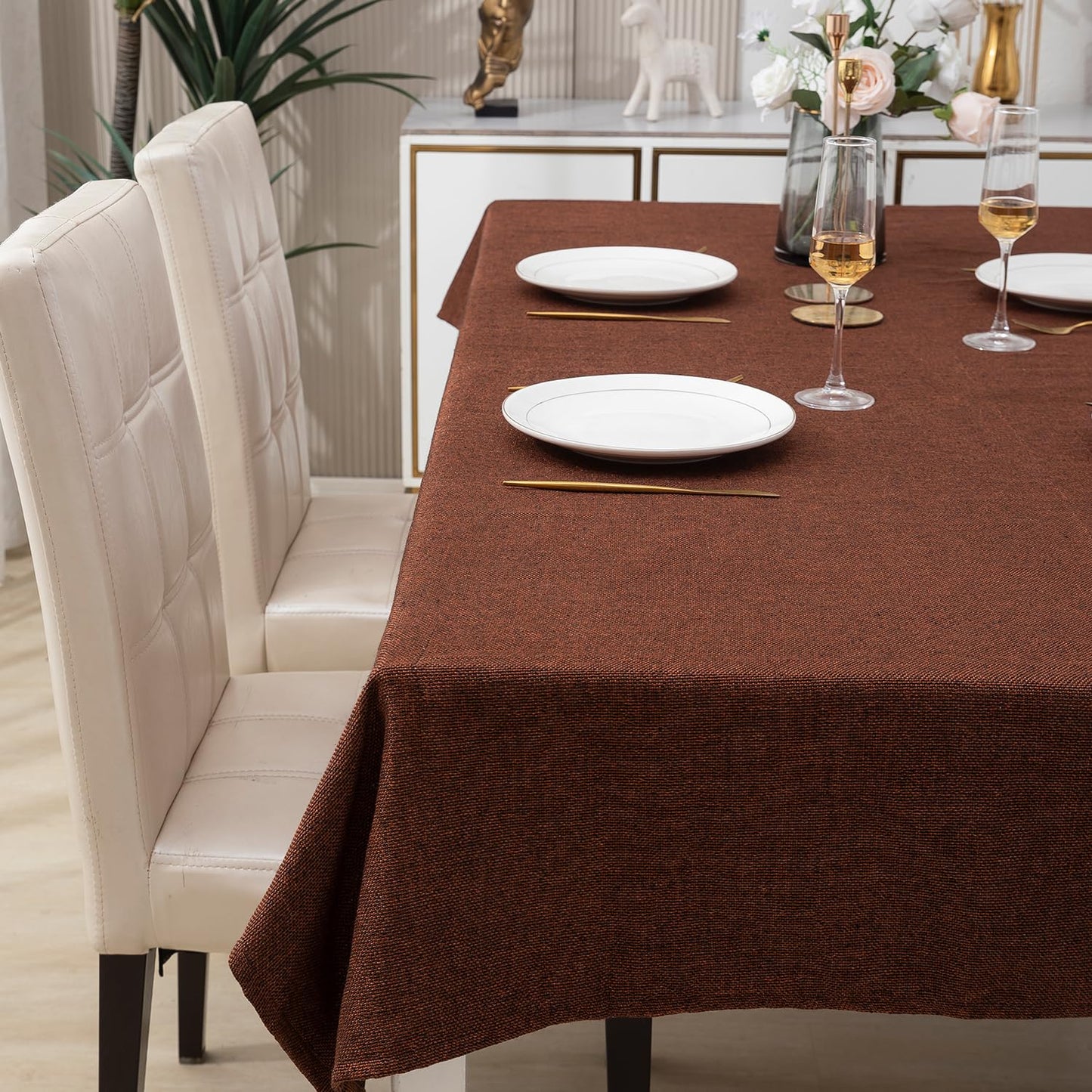 Poly Jute Dining Table Cover, Copper Brown