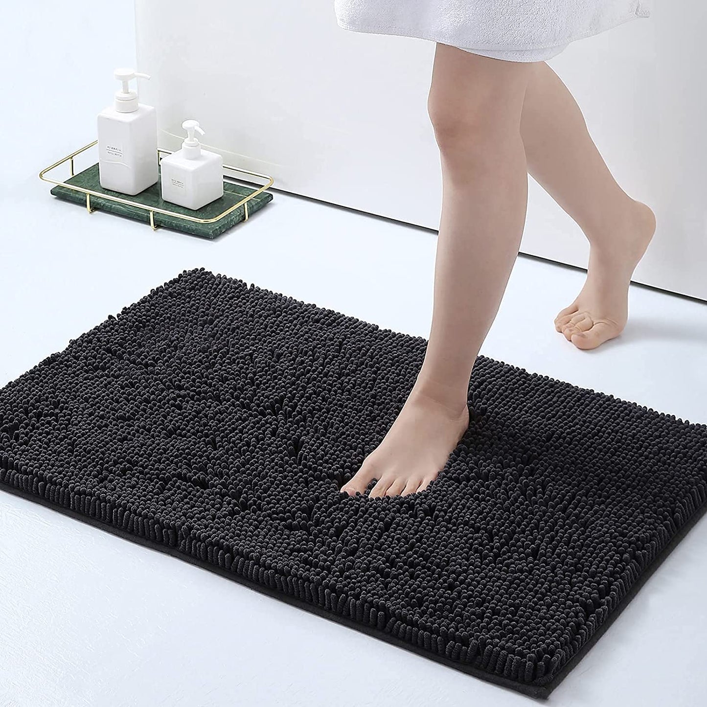 Chenille Luxury Bath Rug, Extra Soft And Absorbent Large Bathroom, Charcoal Grey