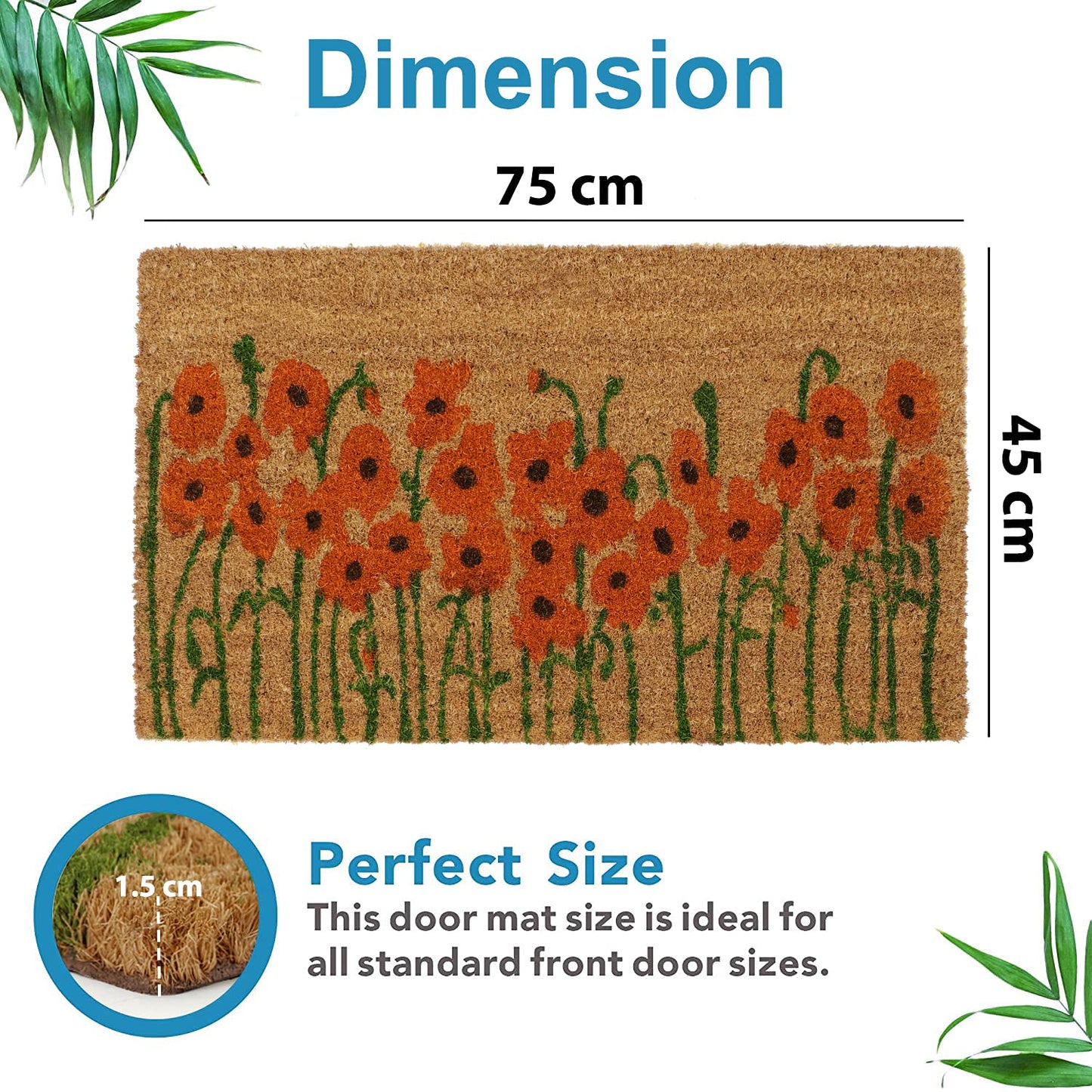 Coir Entrance Door Mat with Anti-Slip PVC Backing