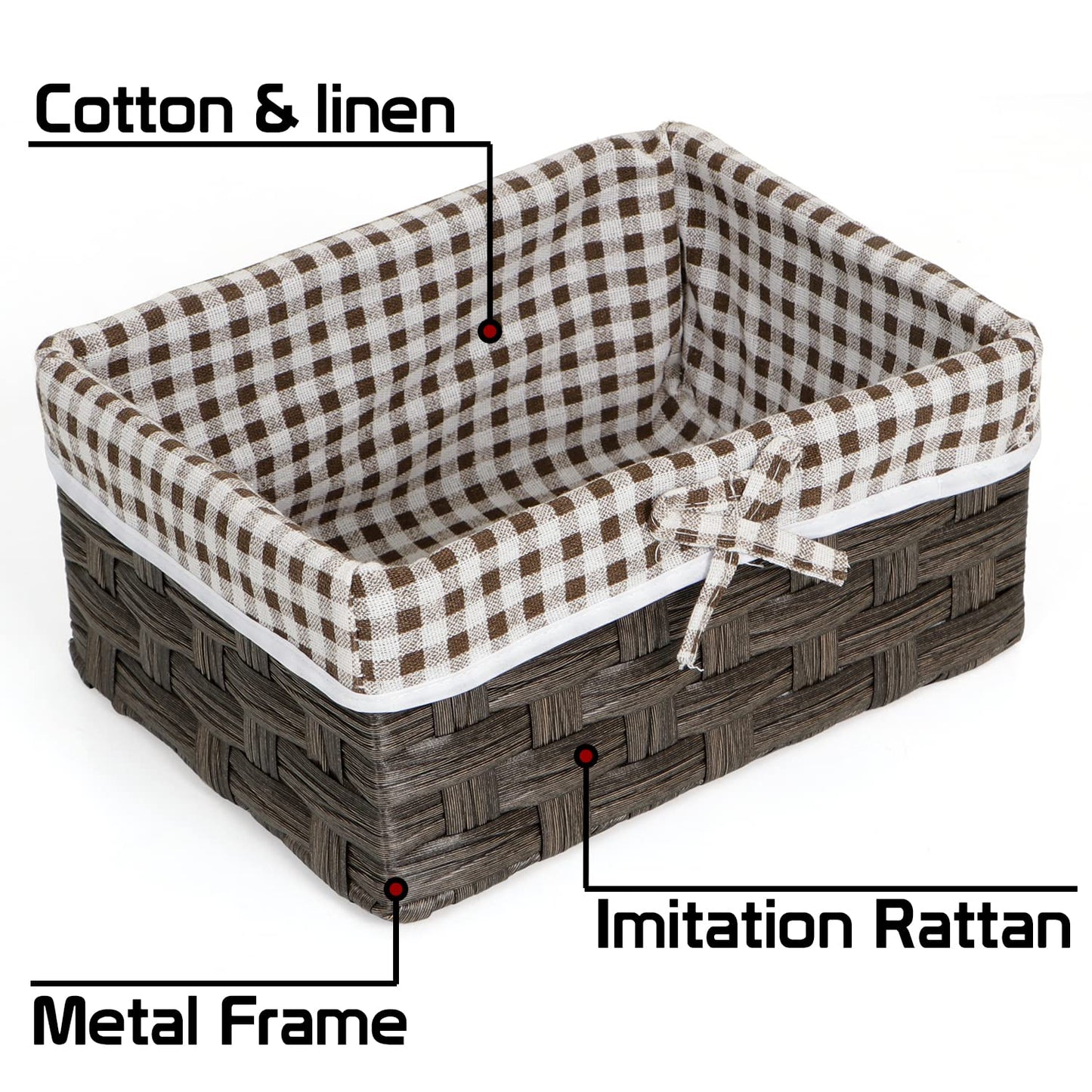 Handwoven Imitation Rattan Wicker Rectangular Basket For Home, Office, Wardrobe. Pack Of 3, Copper Brown
