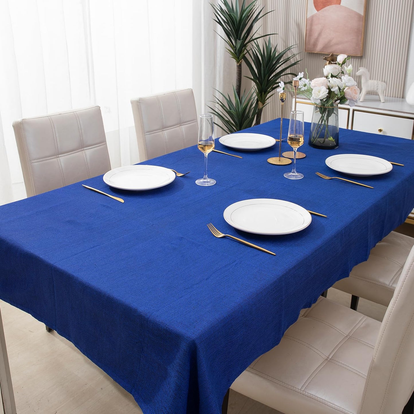 Poly Jute Dining Table Cover, Dark Blue