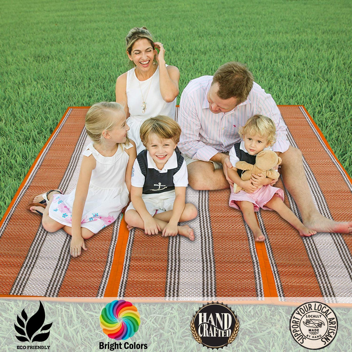 Natural Handmade Madurkathi Large Chatai Mats for Home, Orange